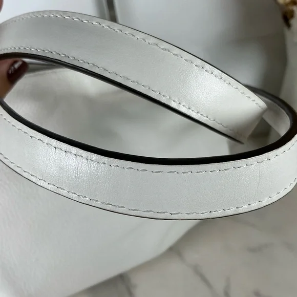 Michael Kors Raven White Silver Floral Flower Stud Shoulder Hand Bag Leather - Picture 7 of 15